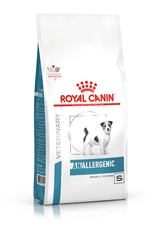 Royal Canin secco cane small 1,5kg veterinary anallergenic con jack russell su sfondo bianco Royal Canin secco cane small 1,5kg veterinary anallergenic con jack russell su sfondo bianco